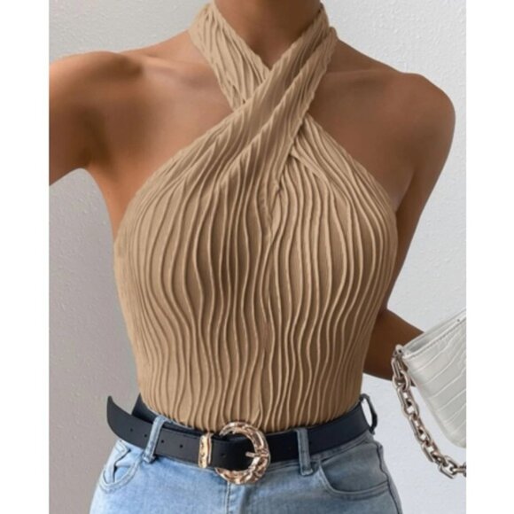 Boho white crisscross front halter top - Picture 11 of 15